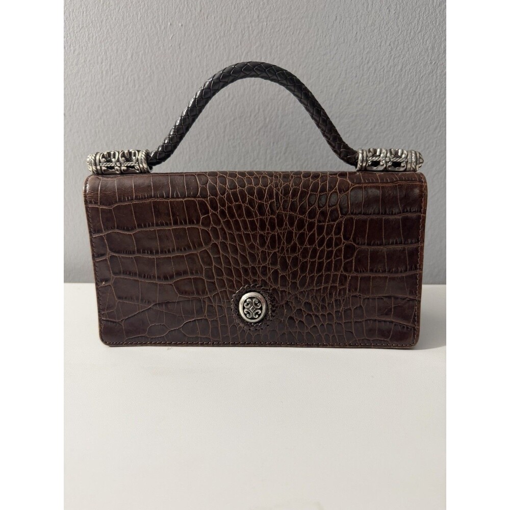 Vintage Brighton Small Brown Croc Embossed Leather Bag Top Handle Purse Handbag